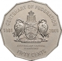 50 Cents 2001, KM# 553, Australia, Elizabeth II, 100th Anniversary of Federation, Australian Capital Territory