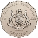 50 Cents 2001, KM# 565, Australia, Elizabeth II, 100th Anniversary of Federation, Tasmania