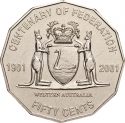 50 Cents 2001, KM# 563, Australia, Elizabeth II, 100th Anniversary of Federation, Western Australia