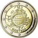 2 Euro 2012, KM# 315, Belgium, 10th Anniversary of Euro Coins and Banknotes