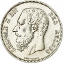 5 Francs 1865-1878, KM# 24, Belgium, Leopold II