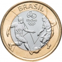 1 Real 2015, KM# 708, Brazil, Rio 2016 Summer Olympics, Football (Soccer)