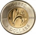 2 Dollars 2008, KM# 1040, Canada, Elizabeth II, 400th Anniversary of the Founding of Quebec City