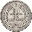 10 Pesos 1956-1959, KM# 181, Chile