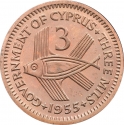 3 Mils 1955, KM# 33, Cyprus, Elizabeth II
