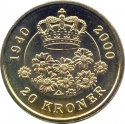 20 Kroner 2000, KM# 885, Denmark, Margrethe II, 60th Anniversary of Birth of Queen Margrethe II