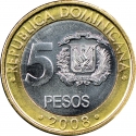 5 Pesos 2002-2010, KM# 89, Dominican Republic