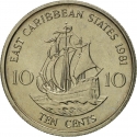 10 Cents 1981-2000, KM# 13, East Caribbean States, Elizabeth II