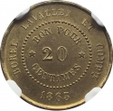 20 Centimes 1865, KM# Tn5, Suez Canal, Abdülaziz