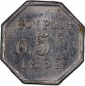 5 Centimes 1892, KM# Tn13, Suez Canal, Abdul Hamid II
