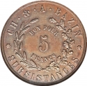 5 Francs 1865, KM# Tn4, Suez Canal, Abdülaziz