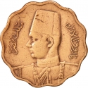 10 Milliemes 1938-1943, KM# 361, Egypt, Farouk I