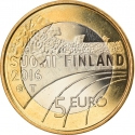 5 Euro 2016, KM# 245, Finland, Republic, Sports, Ski Jumping