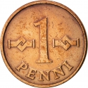1 Penni 1963-1969, KM# 44, Finland, Republic