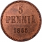 5 Penniä 1865-1875, KM# 4, Finland, Grand Duchy, Alexander II, Dotted border (KM# 4.1)