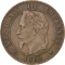 2 Centimes 1861-1862, KM# 796, France, Napoleon III, Neck points to 8