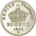 20 Centimes 1864-1866, KM# 805, France, Napoleon III