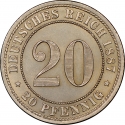 20 Pfennig 1887-1888, KM# 9, Germany, Empire, William I