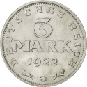 3 Mark 1922-1923, KM# 29, Germany, Weimar Republic, Weimar Constitution Day
