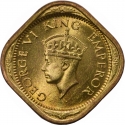 1/2 Anna 1942-1945, KM# 534b, India, British (British Raj), George VI