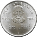 2 Rupees 2009, KM# 368, India, Republic, 200th Anniversary of Birth of Louis Braille