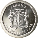 5 Dollars 1994-2018, KM# 163, Jamaica, Elizabeth II