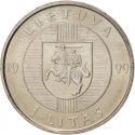 1 Litas 1999, KM# 117, Lithuania, 10th Anniversary of the Baltic Way