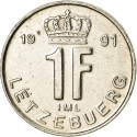 1 Franc 1988-1995, KM# 63, Luxembourg, Jean