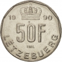 50 Francs 1989-1995, KM# 66, Luxembourg, Jean
