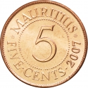 5 Cents 1987-2012, KM# 52, Mauritius