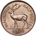1/2 Rupee 1950-1951, KM# 28, Mauritius, George VI