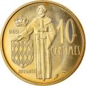 10 Centimes 1962-1995, KM# 142, Monaco, Rainier III