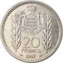 20 Francs 1947, KM# 124, Monaco, Louis II