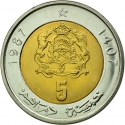 5 Dirhams 1987, Y# 82, Morocco, Hassan II