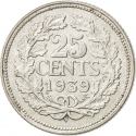 25 Cents 1926-1945, KM# 164, Netherlands, Wilhelmina