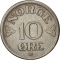 10 Øre 1951-1957, KM# 396, Norway, Haakon VII, Crossed hammers on raised square