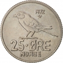 25 Øre 1958-1973, KM# 407, Norway, Olav V