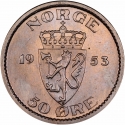 50 Øre 1953-1957, KM# 402, Norway, Haakon VII
