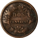 2 Centavos 1864-1879, KM# 188.1a, Peru