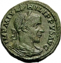 1 Sestertius 244-249 AD, Sear# 3874, Moesia Superior, Philip the Arab