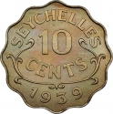 10 Cents 1939-1944, KM# 1, Seychelles, George VI