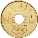 25 Pesetas 1990-1991, KM# 850, Spain, Juan Carlos I, Barcelona 1992 Summer Olympics, Discus Throw