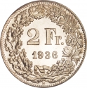 2 Francs 1874-1967, KM# 21, Switzerland