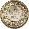 1/2 Franc 1850-1851, KM# 8, Switzerland