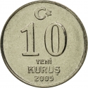 10 Yeni Kuruş 2005-2008, KM# 1166, Turkey