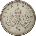 5 Pence 1990-1997, KM# 937b, United Kingdom (Great Britain), Elizabeth II