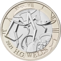 2 Pounds 2021, Sp# K63, United Kingdom (Great Britain), Elizabeth II, 75th Anniversary of Death of H. G. Wells