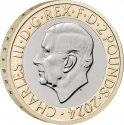2 Pounds 2024, United Kingdom (Great Britain), Charles III, 150th Anniversary of Birth of Sir Winston Churchill